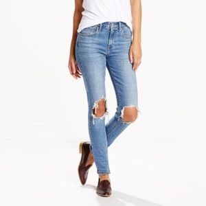 Levi 721 indigo high rise ripped skinny jean